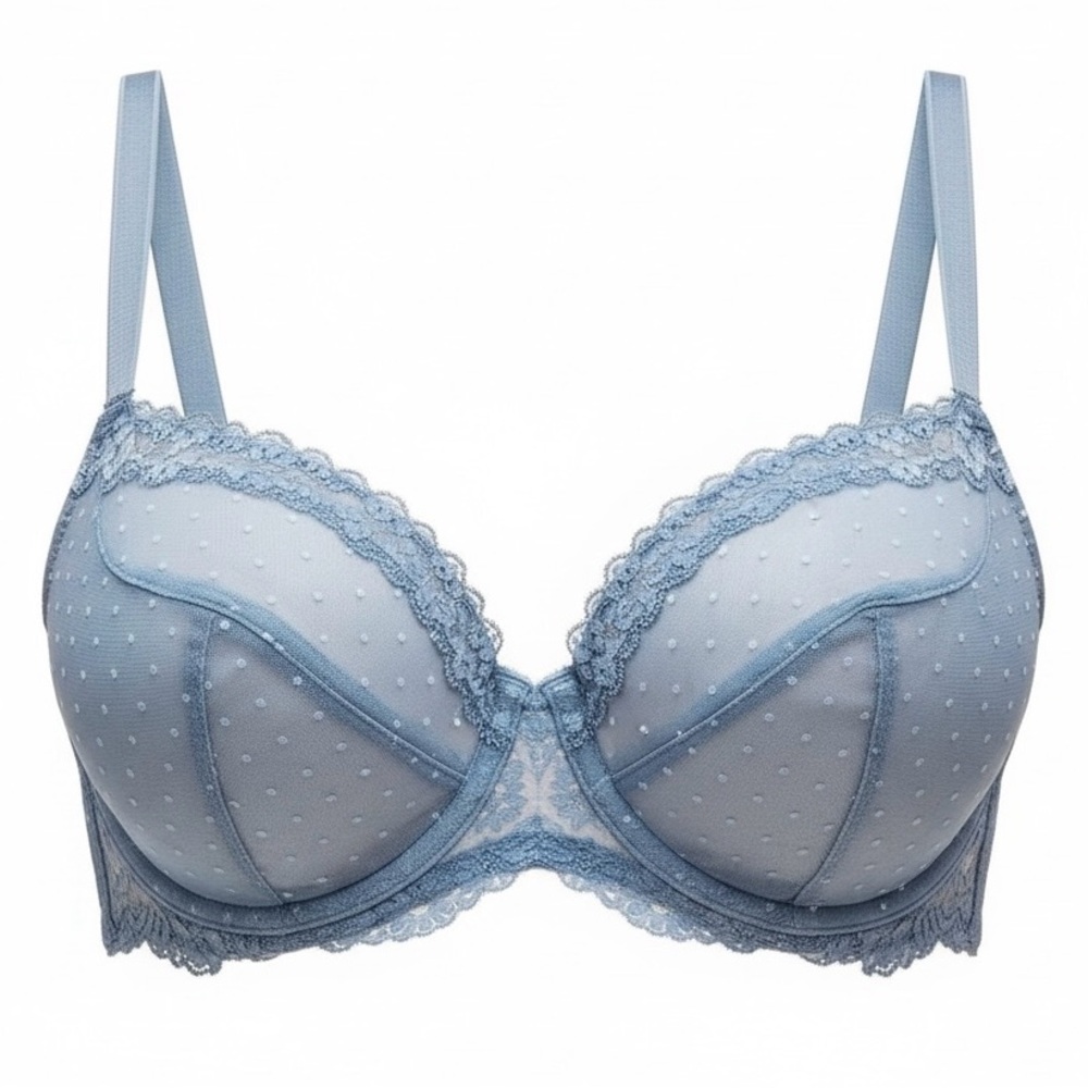Victoria's Secret Lace Trim Bra Sheer Polka‎ Dot Unlined Adjustable Straps